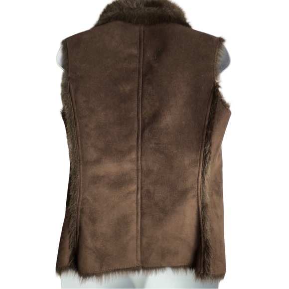 Boden Chocolate Faux Suede Faux Fur Vest Size 4 - Picture 2 of 6
